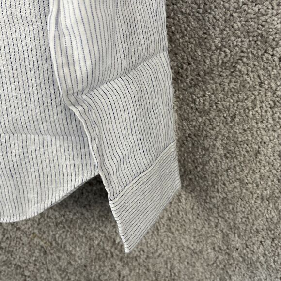 Untuckit Shirt Womens 4 White Stripe Button Up Long Sleeve Linen Blend Top - Picture 3 of 11